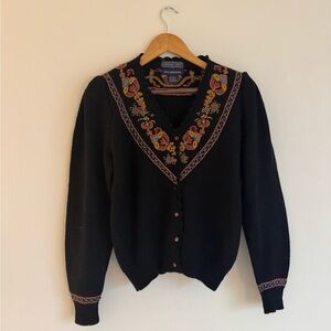 Herman Geist Hand Embroidered Wool Button Up Cardigan